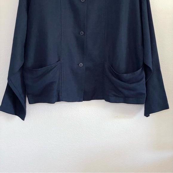 Eileen Fisher Linen Blend Button Front Shirt Topper Jacket Navy Medium - Picture 4 of 11